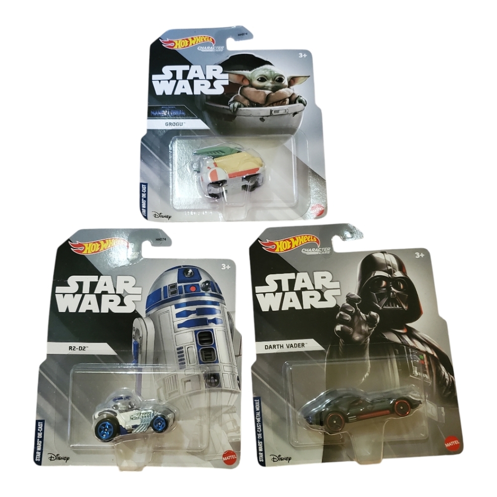 Hot Wheels STAR WARS LOT OF 3 Grogu,R2D2, Darth Vader New